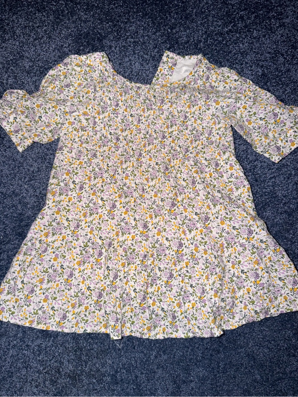 Zara Purple & Yellow Floral Smocked Dress 3-4 Years